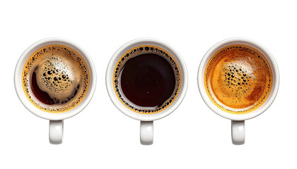 Three coffee cups, top-down view