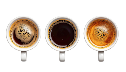 Three coffee cups, top-down view