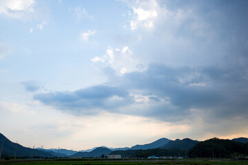 White Clouds Floating in Clear Blue Sky Landscape View