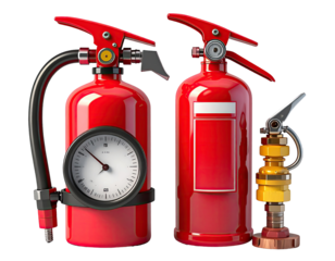 Two red fire extinguishers, 3D render