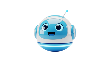 Cute blue and white robot with a happy face and antenna