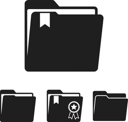 Black folder icons representing data organization and file management systems