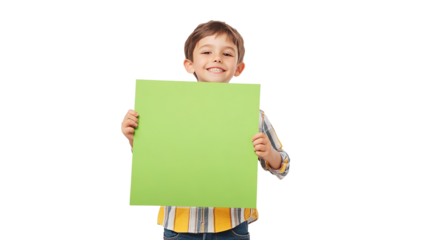 boy holding a blank board