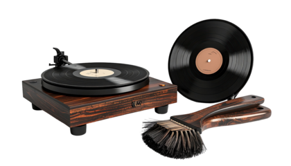 Turntable and record cleaning kit, dark wood