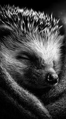 Hedgehog resting comfortably wrapped in a cozy blanket