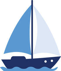 Simple graphic illustration of a blue sailboat on a wavy sea