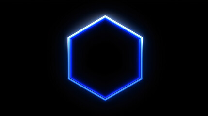 Glowing blue hexagon on a black background with neon light effect. Futuristic digital design ideal for tech branding, UI backgrounds, and sci-fi themed visuals.