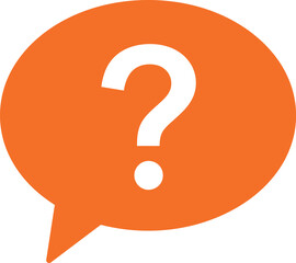 Orange speech bubble containing a white question mark symbol