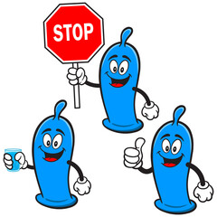 Condom Mascot Set 03, Hand Drawn illustrations of Condom Mascots in various poses.
