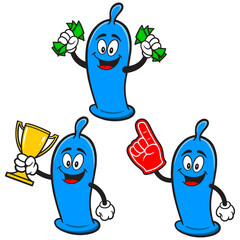 Condom Mascot Set 04, Hand Drawn illustrations of Condom Mascots in various poses.