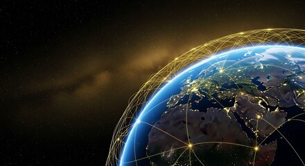 Global network connections Earth map technology digital world futuristic design 3D illustration