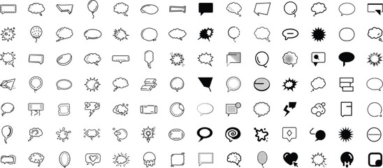 comic speech bubble collection vector doodle dialog cloud balloon thought chat icon set
