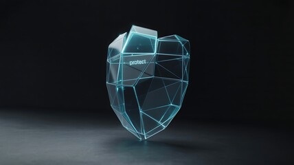 Glowing geometric shield abstract blue