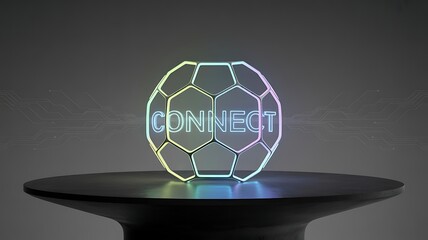 Glowing sphere with connect text on table neon