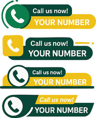 Set of four call us now phone number graphic banners.