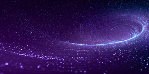 Glowing purple particle vortex expanding into a wide abstract tunnel with digital motion effect