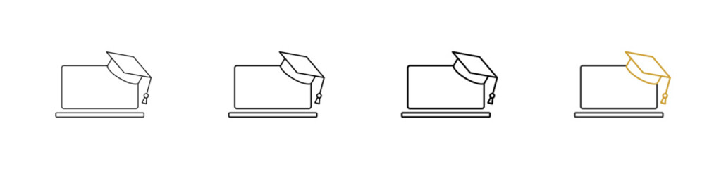 Online education icon set outline style with various sizes