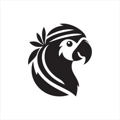 Striking Black and White Macaw Head Profile with Stylized Feathers and Bold Design.