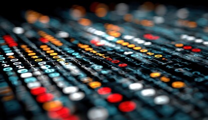 A close-up view of a digital binary code, with vibrant colors and a modern aesthetic, showcasing the complexity and beauty of computer data.
