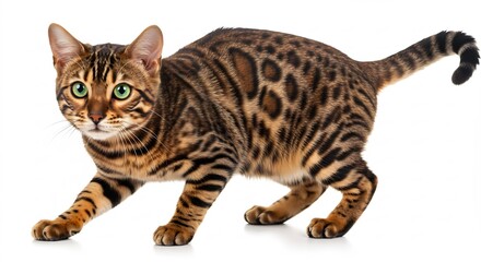 Fototapeta premium Bengal Katze elegant posiert hell leuchtendes Fell. AI Generated