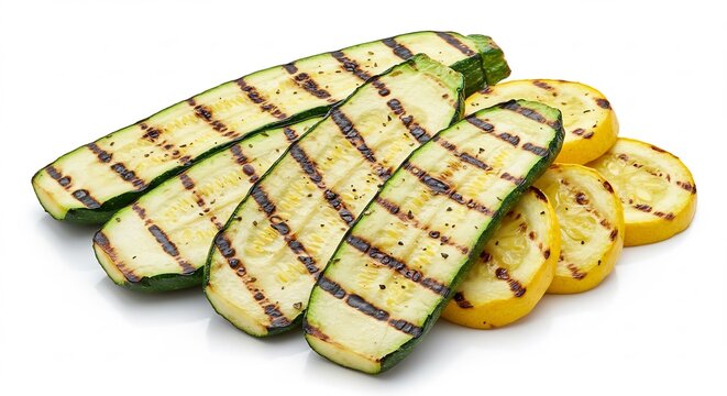 Gegrillte Zucchini und gelbe Squash Scheiben leuchten hell. AI Generated