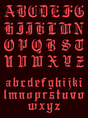 A roughened vector alphabet set, in both uppercase and lowercase, inspired by gothic manuscript lettering.