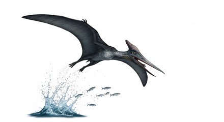 Grazil gleitet Pterosaurier elegant uber Wasser Fischjagd im Sonnenlicht. AI Generated