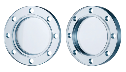Two metallic circular flanges with clear center openings