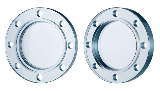 Two metallic circular flanges with clear center openings