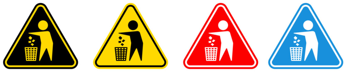 set Attention no littering Symbols danger keep clean signs design template vector illustration	