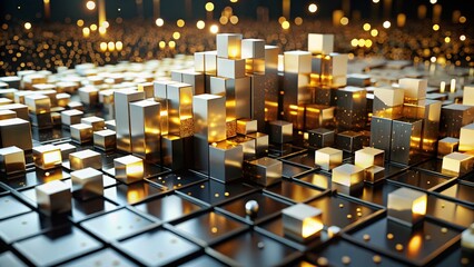 Obraz premium Glowing 3D Data Blocks in Abstract Landscape - Surreal Macro Photography