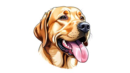 A portrait illustration of a Labrador Retrievertongue sticking out and panting, isolated on white 