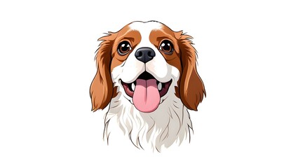 A portrait illustration of a Cavalier King Charles Spaniel sticking out and panting, 