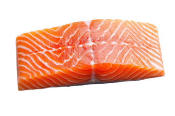 Fresh and raw salmon fillet isolated against a solid transparent background for culinary use