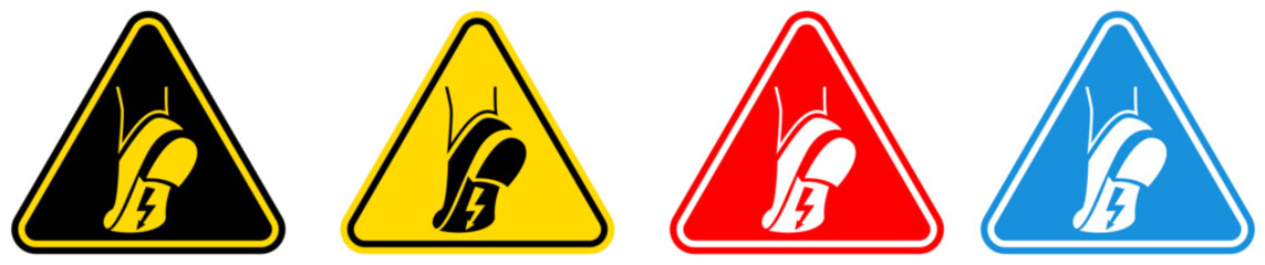 set Attention wear antistatic shoes Symbols danger and safety signs design template vector illustration	