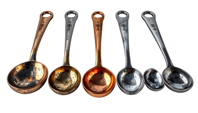 Measuring spoons in various metals