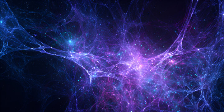 Abstract cosmic web with glowing purple and blue energy - Powered by Adobe