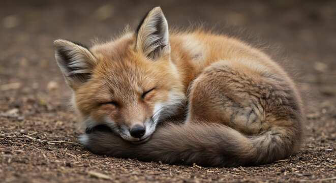 Suessig schlafender Fuchs weiches Licht warmer Ton. AI Generated