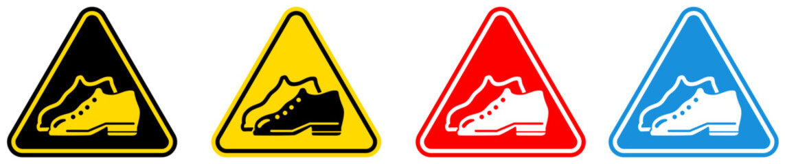 set Attention enclosed shoes must be worn in this area Symbols danger and safety signs design template vector illustration	