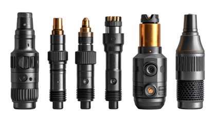 Close-up view of various electronic connectors