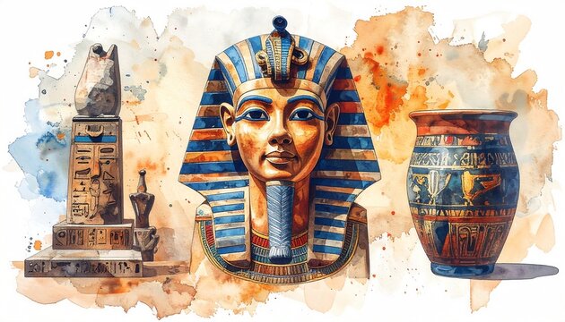 Watercolor Egyptian artifacts
