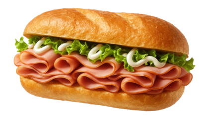 Ham and lettuce sub sandwich on a crusty roll.