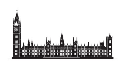 Fototapeta premium Detailed Silhouette of the Houses of Parliament and Big Ben in London, United Kingdom Architecture
