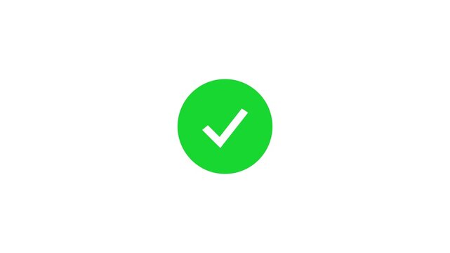 White check mark icon in green circle animation on a white background. Check mark symbol. tick mark, approval, confirmation and success with 4k video.