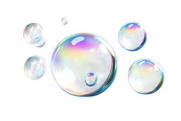 Iridescent soap bubbles with rainbow reflections floating isolated on a transparent background image