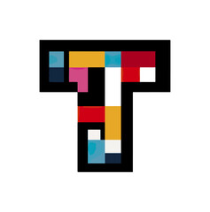 Colorful pixelated letter t graphic design