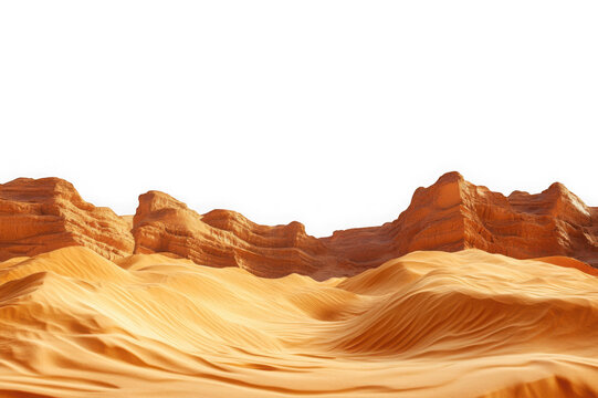 Sandy desert landscape with layered rock formations and dunes isolated on a transparent background image