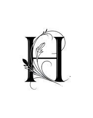 Elegant black and white ornate letter h design