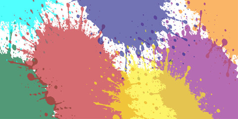 Abstract art design of colorful paint splatter on a grunge watercolor texture backdrop
