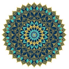 Mandala built from repeating simplified peacock feather shapes